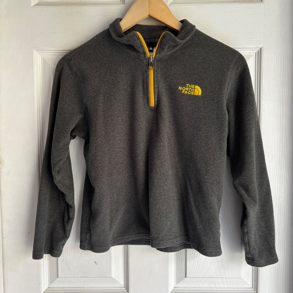 The North Face Boys Fleece Jacket Pullover Gray Yellow‎ Logo M 10 12